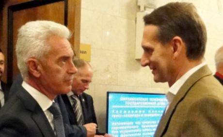 Ataka leader Volen Siderov and Duma Speaker Sergey Naryshkin. 